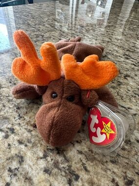 Ty Brown Plush Moose with Bright Orange Antlers